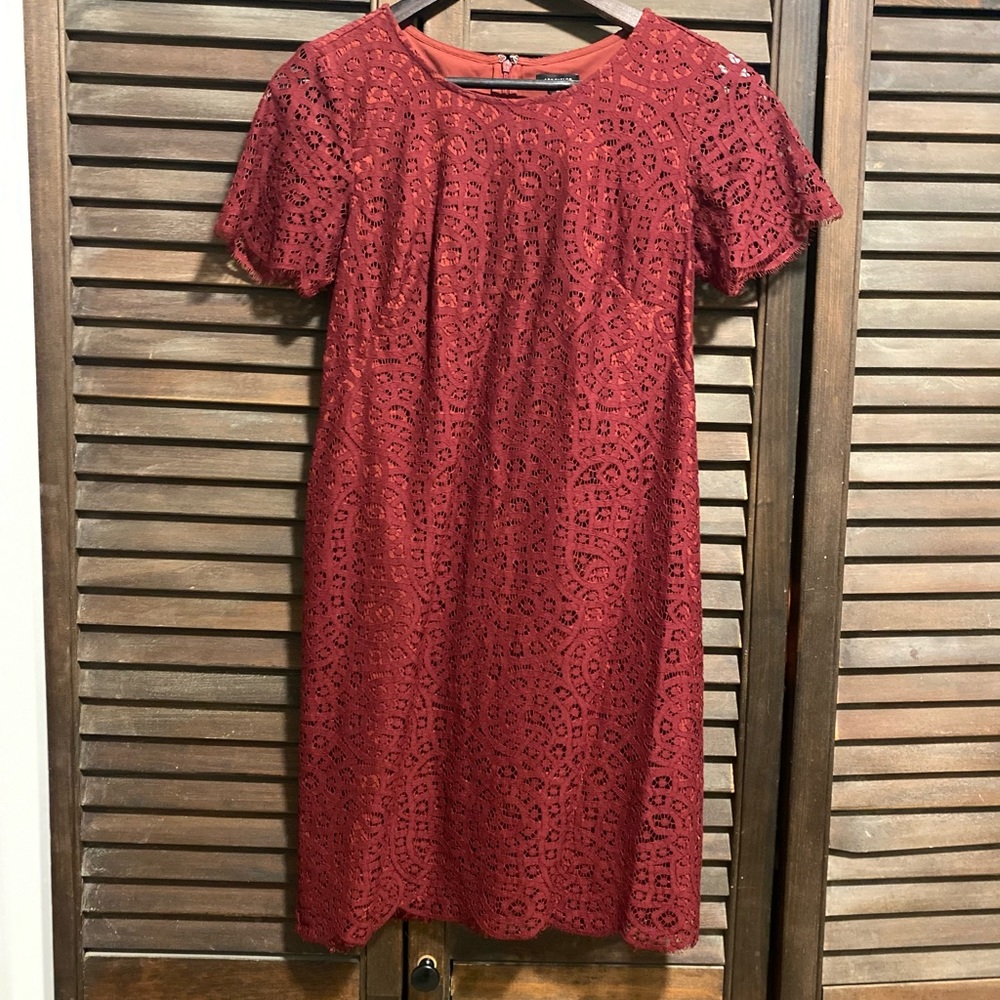 Ann Taylor Burgundy lace shift dress